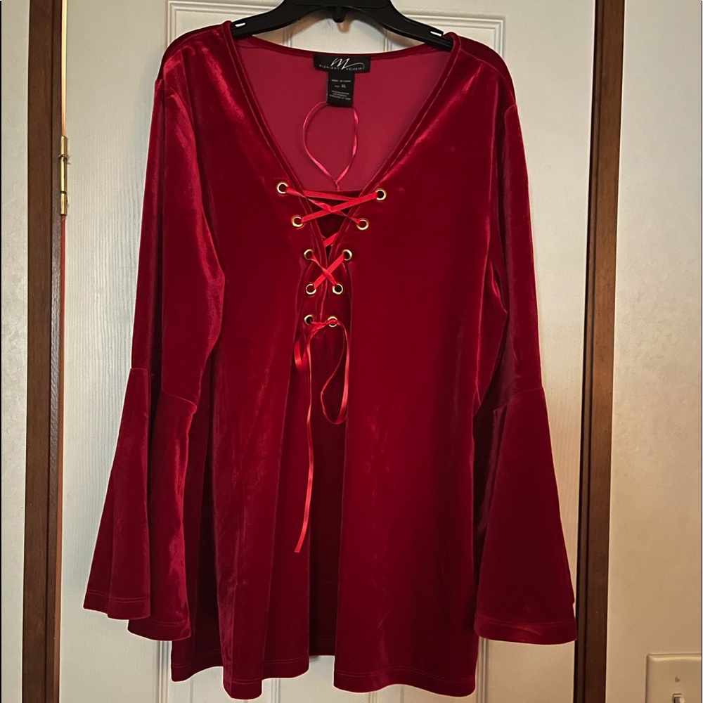 Midnight Velvet Red Velvet Babydoll Blouse